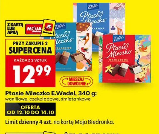 E.Wedel Ptasie Mleczko, waniliowe, czekoladowe, śmietankowe 340 g