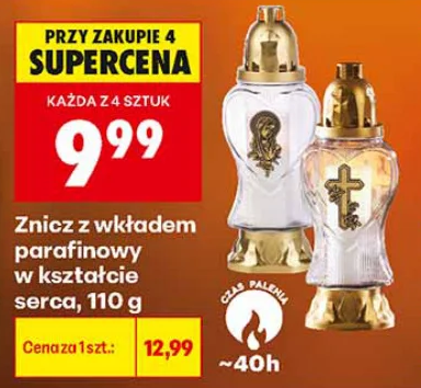 Znicz z wkładem parafinowym w kształcie serca 110 g