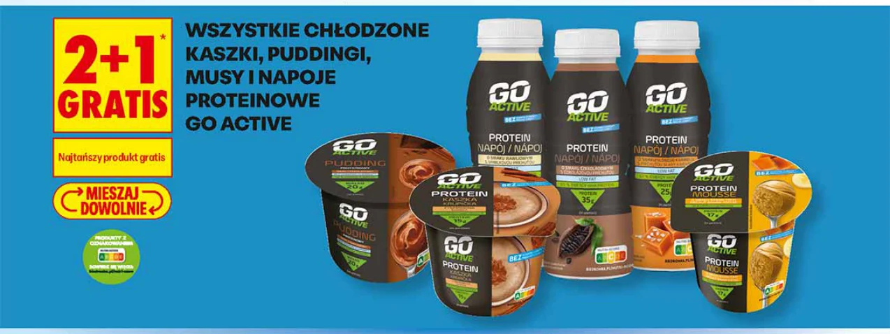 Wszystkie chłodzone kaszki, puddingi, musy i napoje proteinowe Go Active