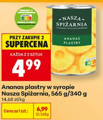 Nasza Spiżarnia Ananas plastry w syropie 565 g