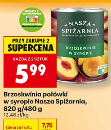 Nasza Spiżarnia Brzoskwinie połówki w syropie 820 g