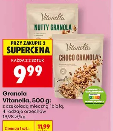 Vitanella Granola, z czekoladą mleczną i białą, 4 rodzaje orzechów 500 g