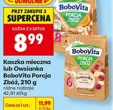 BoboVita Kaszka mleczna lub owsiana Porcja Zbóż 210 g