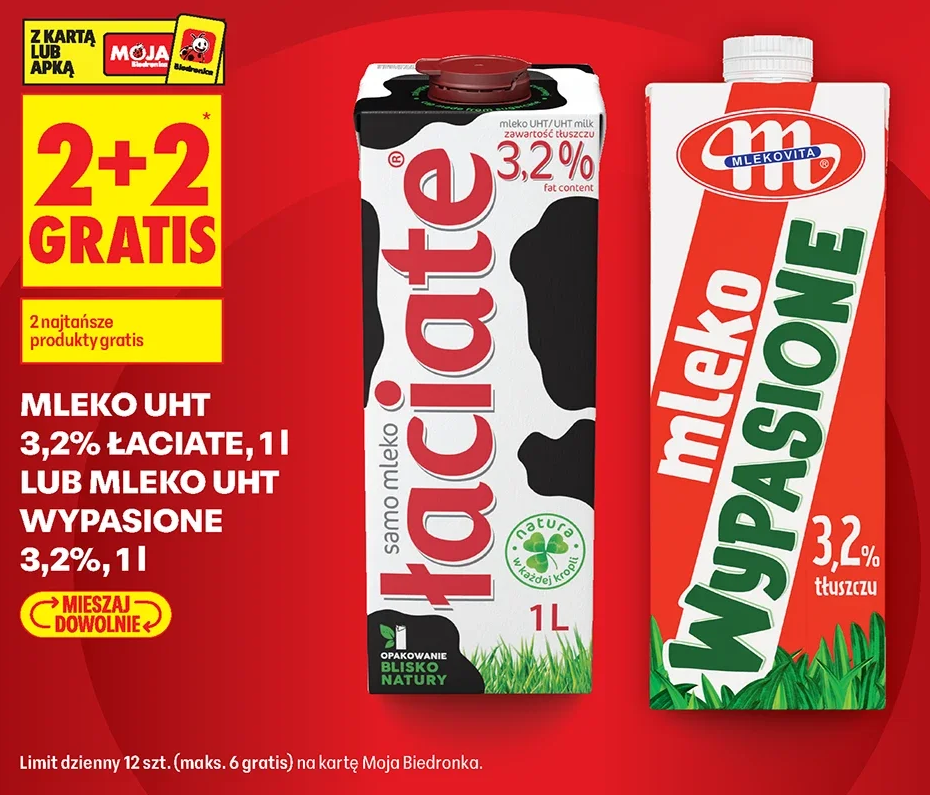 Mleko UHT 3,2% Łaciate, 1 l lub Mleko UHT Wypasione 3,2%, 1 l