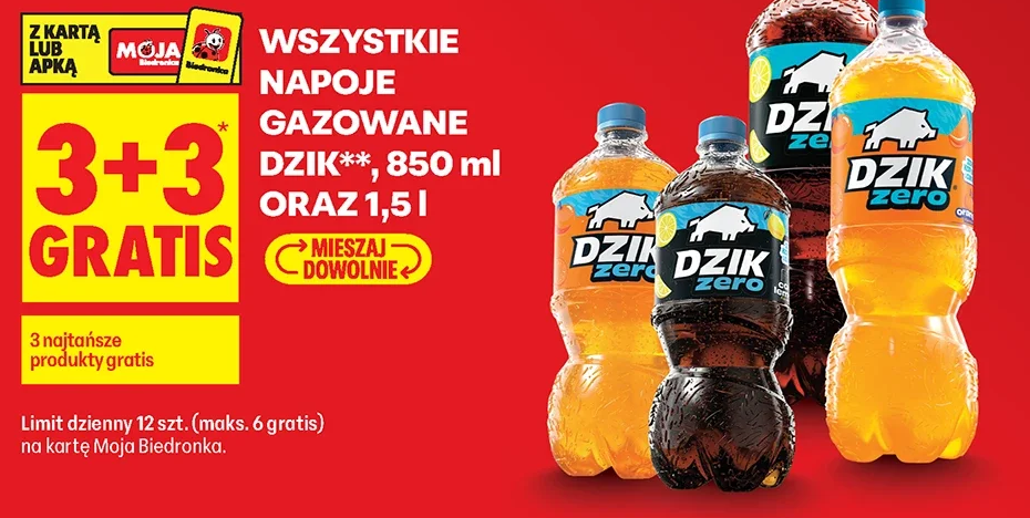 Wszystkie napoje gazowane Dzik, 850 ml oraz 1,5 l
