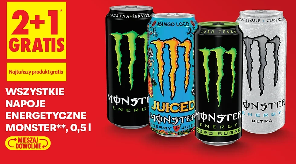Wszystkie napoje energetyczne Monster, 0,5 l