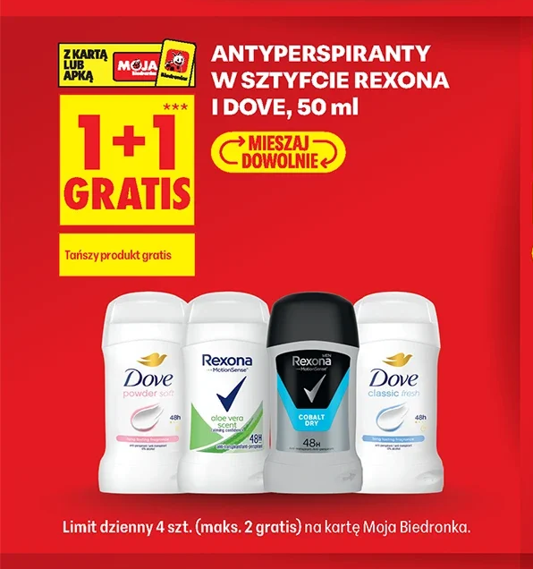 Antyperspiranty Rexona i Dove, 50 ml