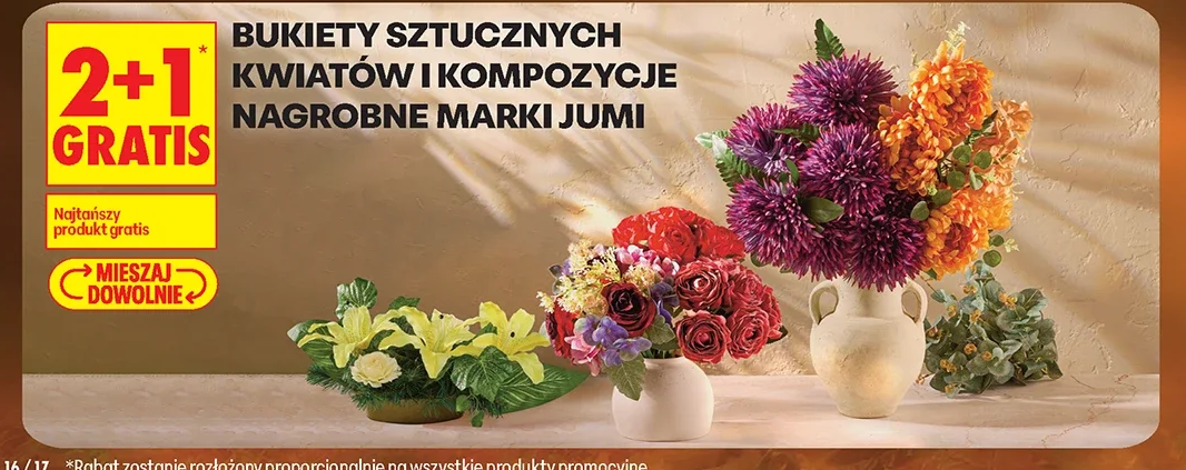 Bukiety sztucznych kwiatów i kompozycje nagrobne marki Jumi