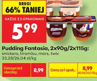 Pudding Fantasia, 2x90 g/2x115 g: snickers, tiramisu, mars, twix 2 × 90 g