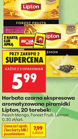 Lipton Herbata czarna ekspresowa aromatyzowana piramidki, — Peach Mango, Forest Fruit, Lemon 1 szt.