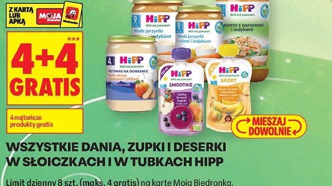 Wszystkie dania, zupki i deserki w słoiczkach i w tubkach HiPP