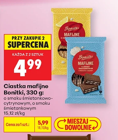 Bonitki Ciastka mafinne, o smaku śmietankowo-cytrynowym, o smaku śmietankowym 330 g