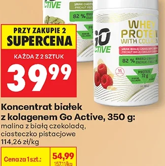 Go Active Koncentrat białek z kolagenem, malina z białą czekoladą lub ciasteczko pistacjowe 350 g