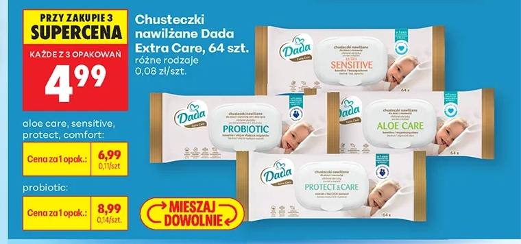 Chusteczki nawilżane Dada Extra Care, 64 szt., różne rodzaje