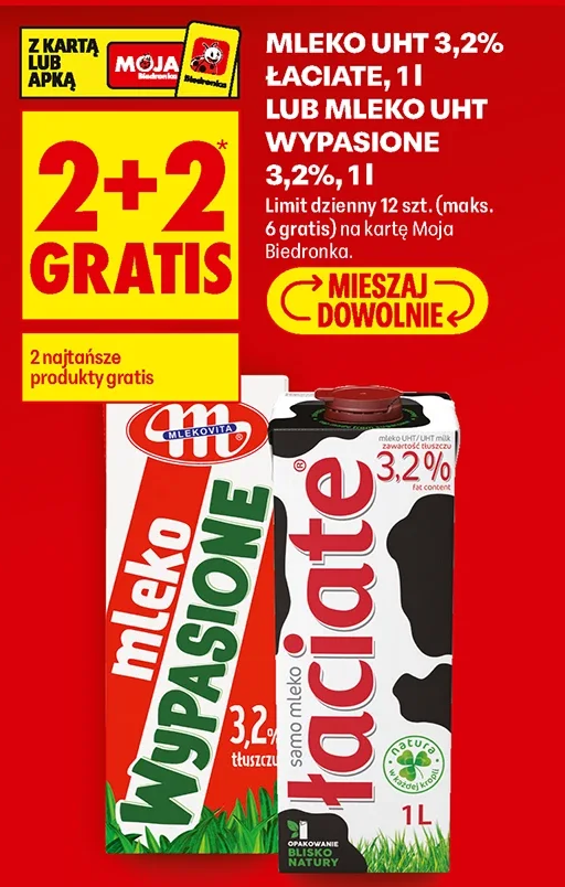 Mleko UHT 3,2% Łaciate, 1 l lub mleko UHT Wypasione 3,2%, 1 l