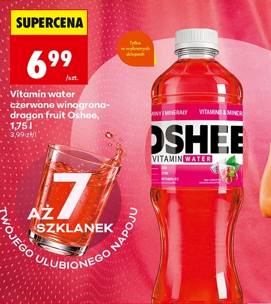 Oshee Vitamin water czerwone winogrono-dragon fruit 1,75 l